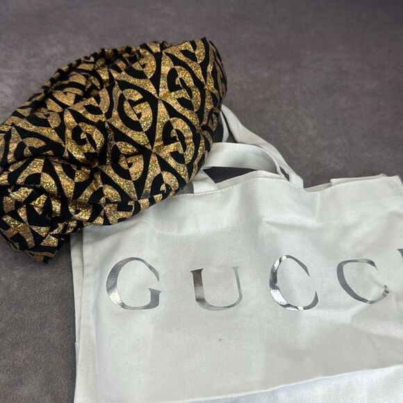 RARE Gucci Metallic Gold Black GG Women\'s Headband Turban